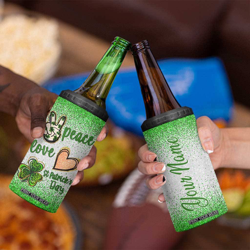 Personalized Green Shamrock 4 in 1 Can Cooler Tumbler Custom Name Lucky Irish Peace Love St Patrick's Day TB02 Print Your Wear