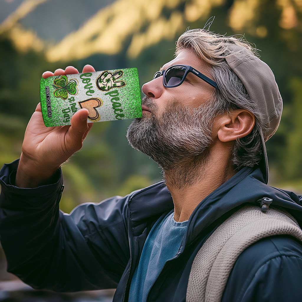 Personalized Green Shamrock 4 in 1 Can Cooler Tumbler Custom Name Lucky Irish Peace Love St Patrick's Day TB02 Print Your Wear
