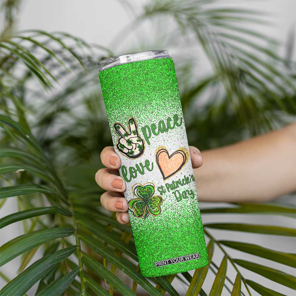 Personalized Green Shamrock Skinny Tumbler Custom Name Lucky Irish Peace Love St Patrick's Day TB02 Print Your Wear