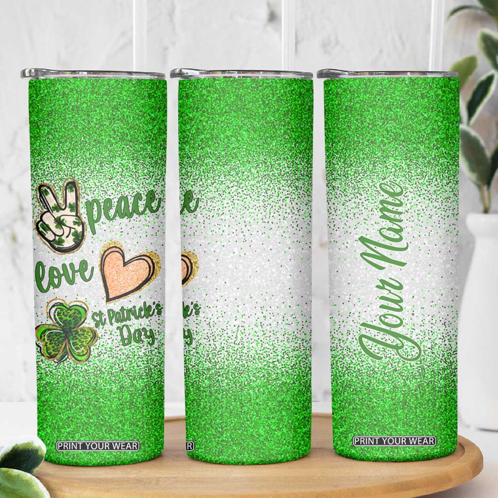 Personalized Green Shamrock Skinny Tumbler Custom Name Lucky Irish Peace Love St Patrick's Day TB02 Print Your Wear