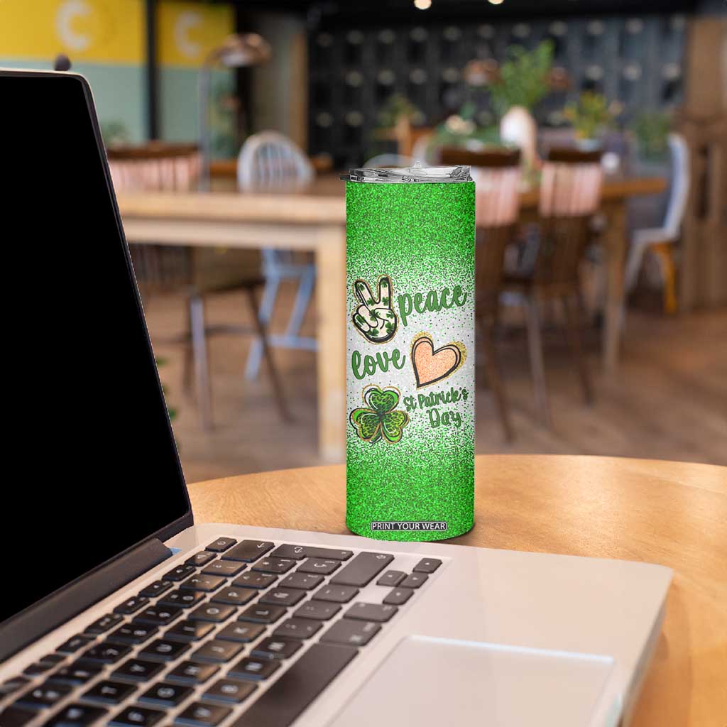 Personalized Green Shamrock Skinny Tumbler Custom Name Lucky Irish Peace Love St Patrick's Day TB02 Print Your Wear