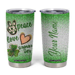 Personalized Green Shamrock Tumbler Cup Custom Name Lucky Irish Peace Love St Patrick's Day TB02 White Print Your Wear