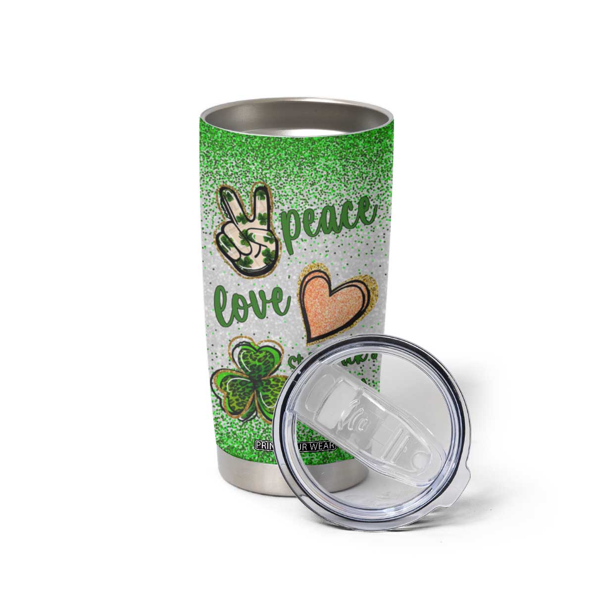 Personalized Green Shamrock Tumbler Cup Custom Name Lucky Irish Peace Love St Patrick's Day TB02 Print Your Wear