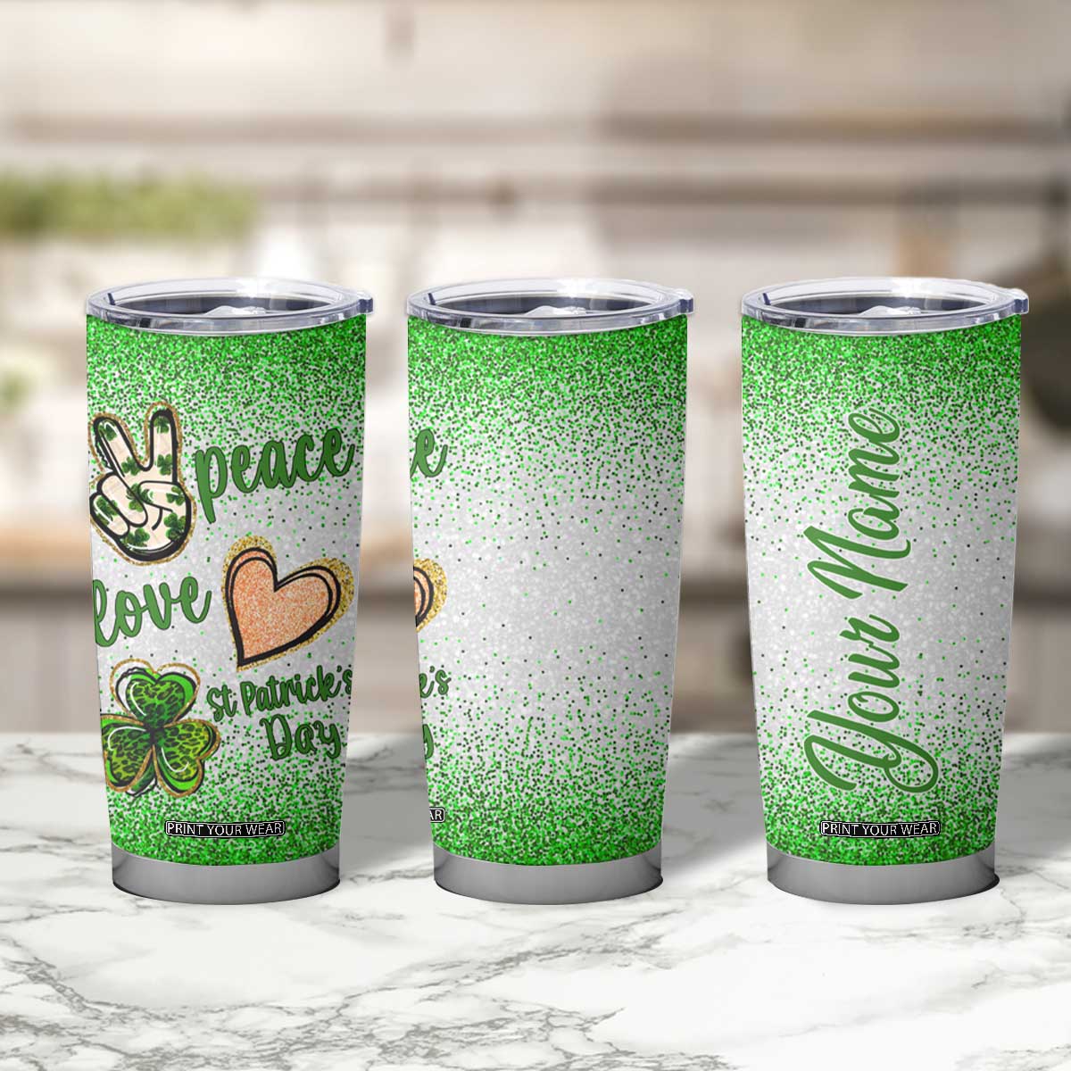 Personalized Green Shamrock Tumbler Cup Custom Name Lucky Irish Peace Love St Patrick's Day TB02 Print Your Wear