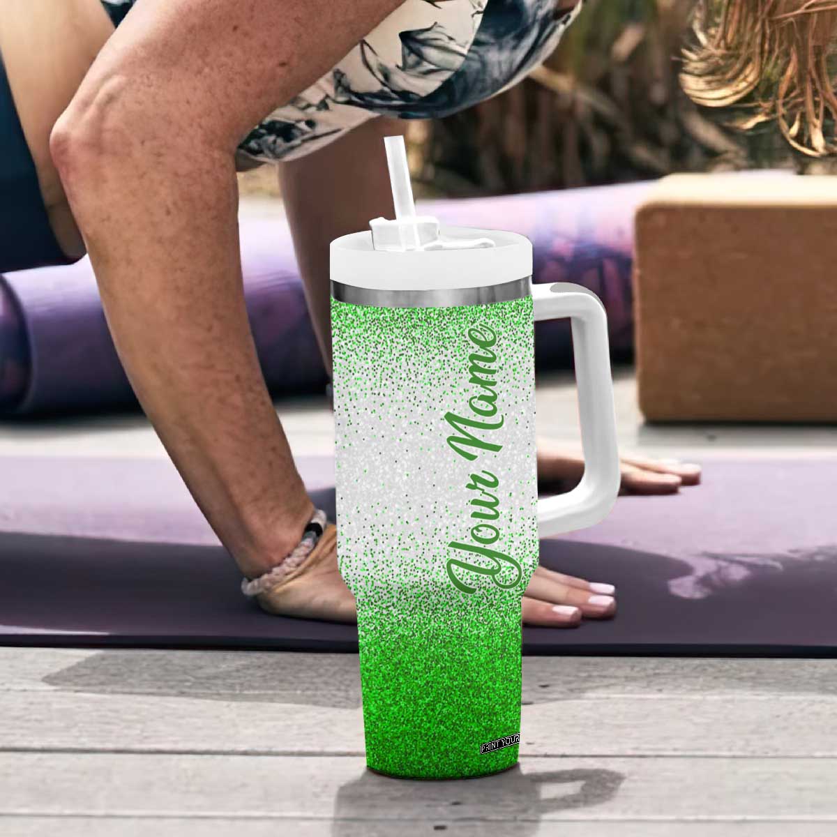 Personalized Green Shamrock Tumbler With Handle Custom Name Lucky Irish Peace Love St Patrick's Day TB02 Print Your Wear