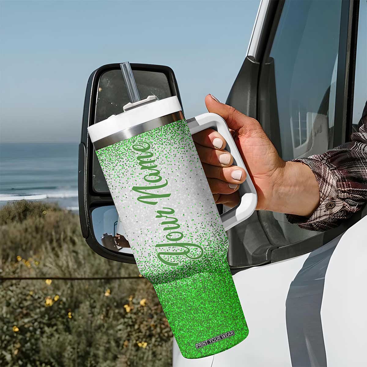 Personalized Green Shamrock Tumbler With Handle Custom Name Lucky Irish Peace Love St Patrick's Day TB02 Print Your Wear