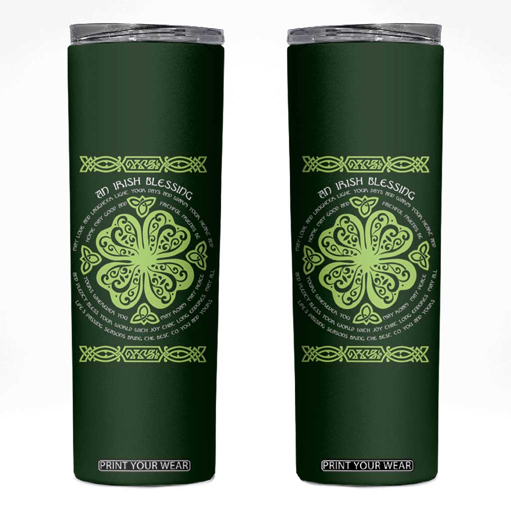 Irish Pride Celtic Shamrock Skinny Tumbler An Irish Blessing Lucky Wishes TB02 Forest Green Print Your Wear