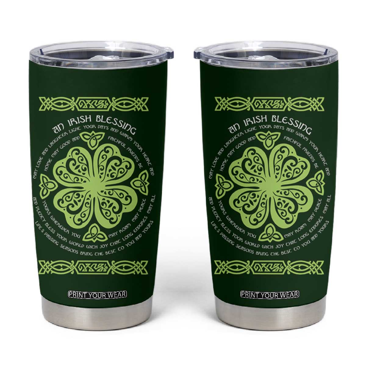 Irish Pride Celtic Shamrock Tumbler Cup An Irish Blessing Lucky Wishes TB02 Forest Green Print Your Wear