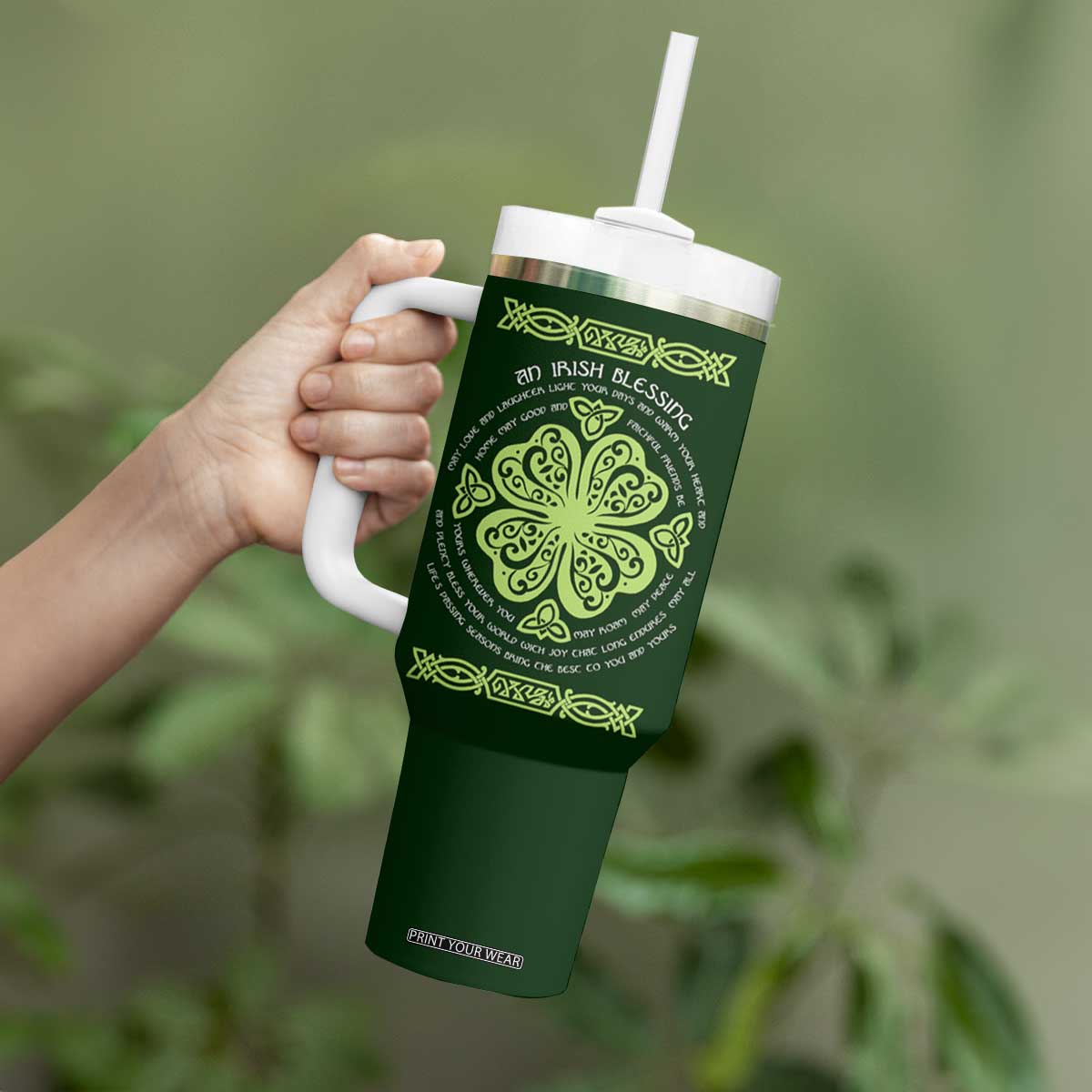 Irish Pride Celtic Shamrock Tumbler With Handle An Irish Blessing Lucky Wishes TB02 Print Your Wear