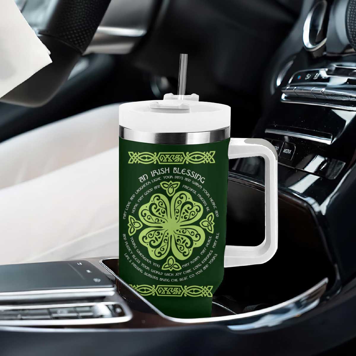 Irish Pride Celtic Shamrock Tumbler With Handle An Irish Blessing Lucky Wishes TB02 Print Your Wear