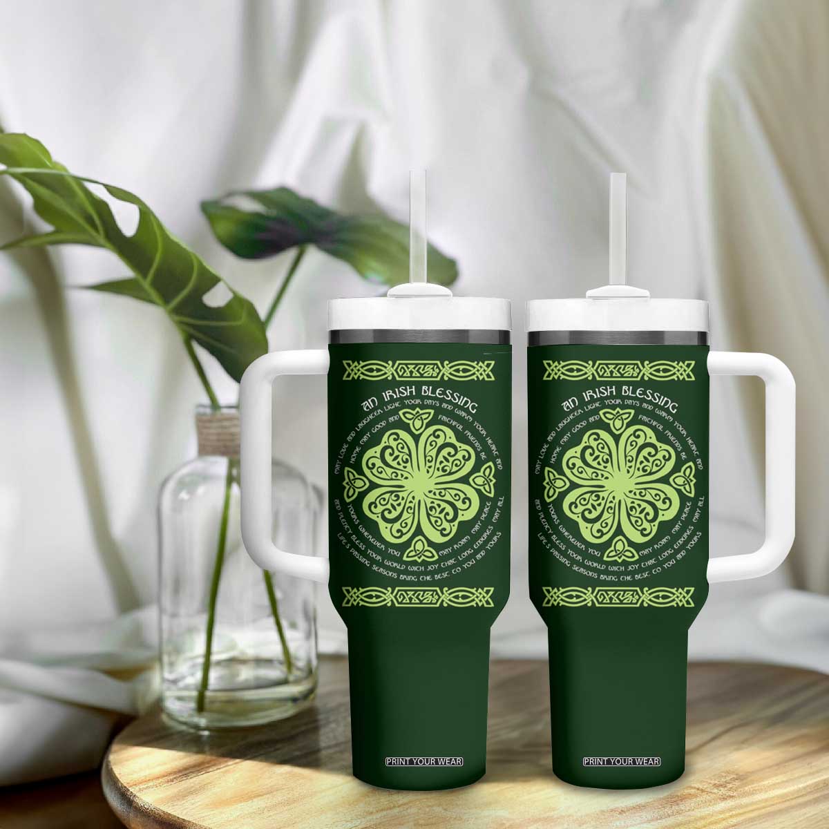 Irish Pride Celtic Shamrock Tumbler With Handle An Irish Blessing Lucky Wishes TB02 Print Your Wear