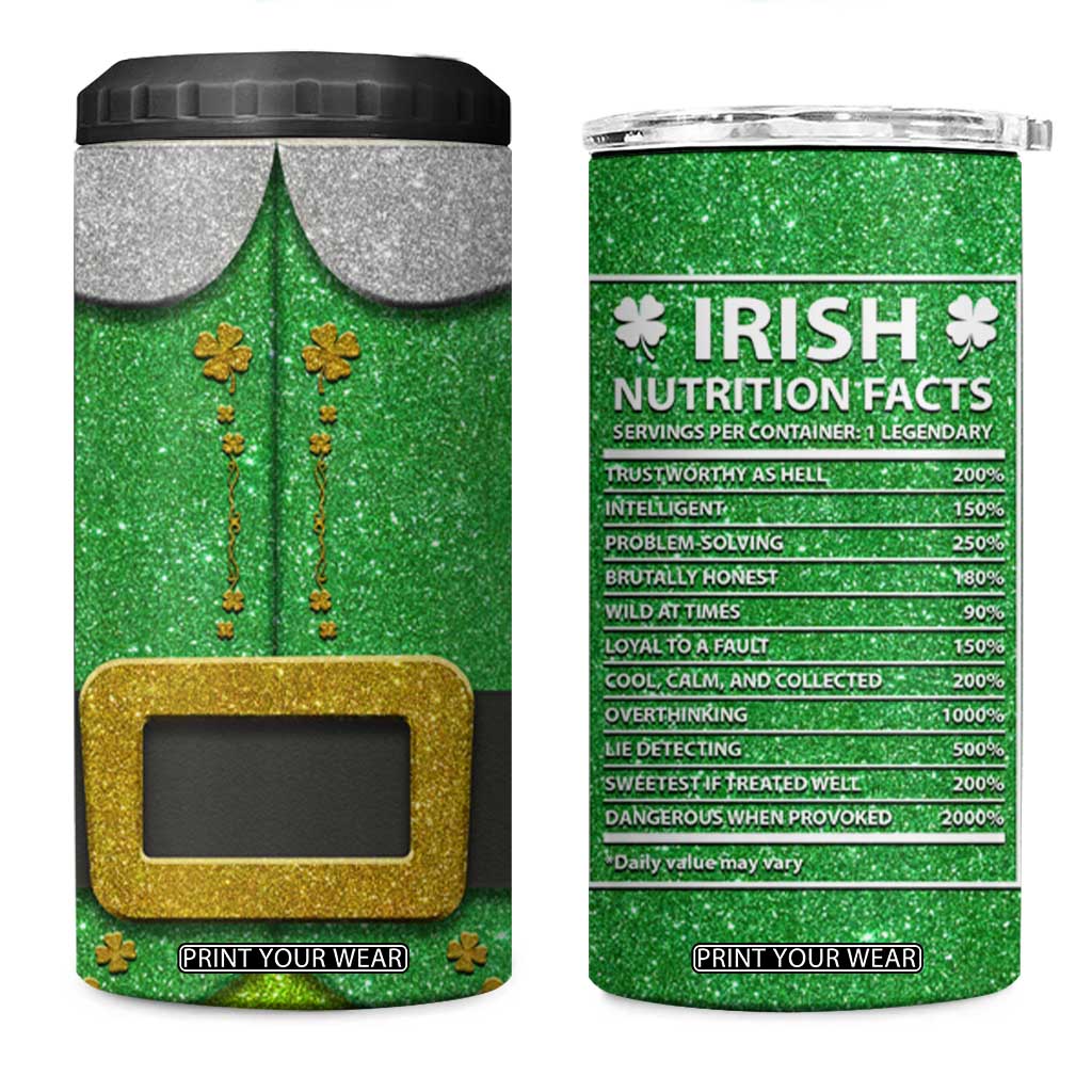 Funny Irish Nutrition Facts 4 in 1 Can Cooler Tumbler Green Leprechaun Costume St Patrick's Day TB02 One Size: 16 oz Irish Green Print Your Wear