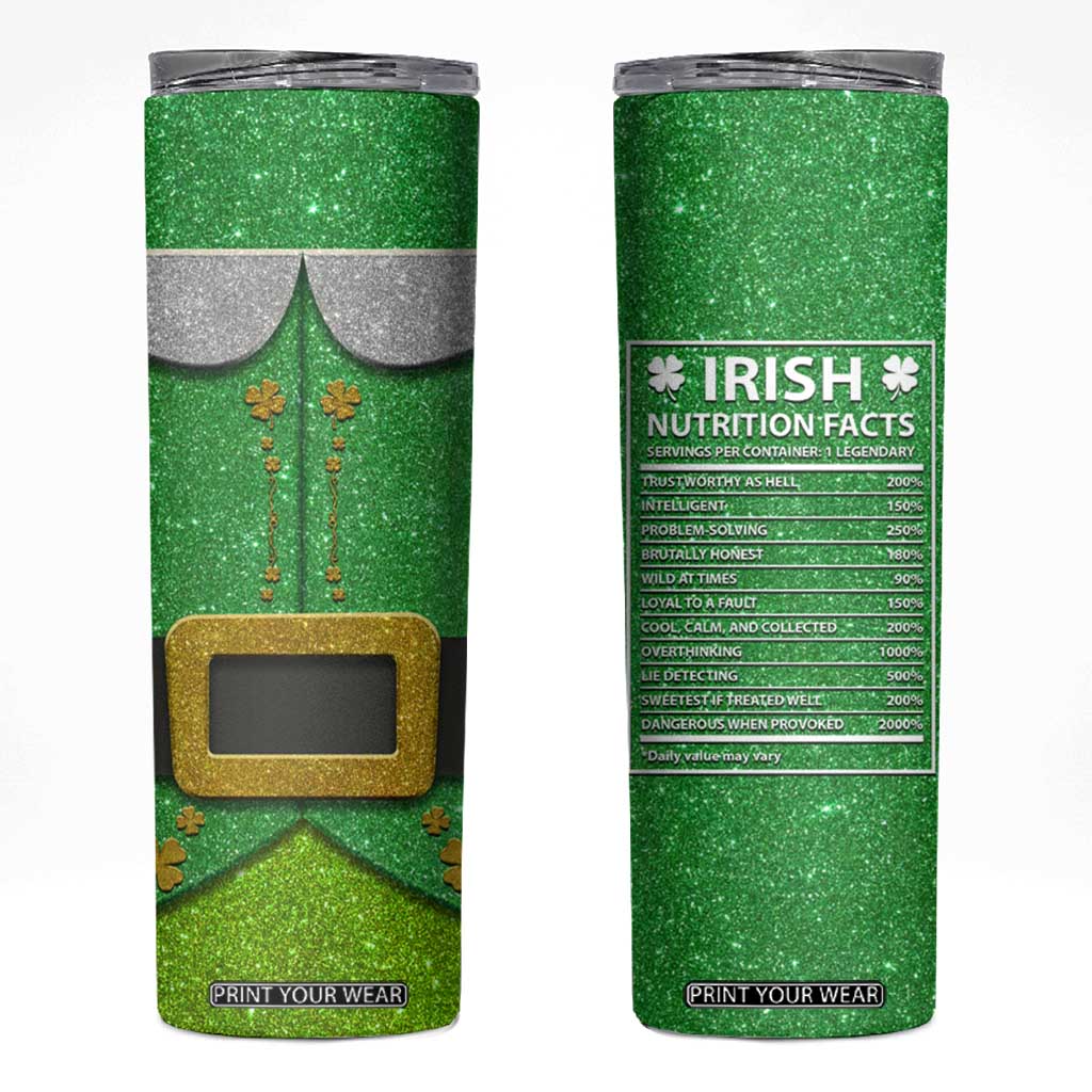 Funny Irish Nutrition Facts Skinny Tumbler Green Leprechaun Costume St Patrick's Day TB02 Irish Green Print Your Wear