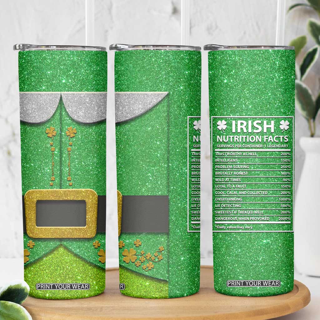 Funny Irish Nutrition Facts Skinny Tumbler Green Leprechaun Costume St Patrick's Day TB02 Print Your Wear