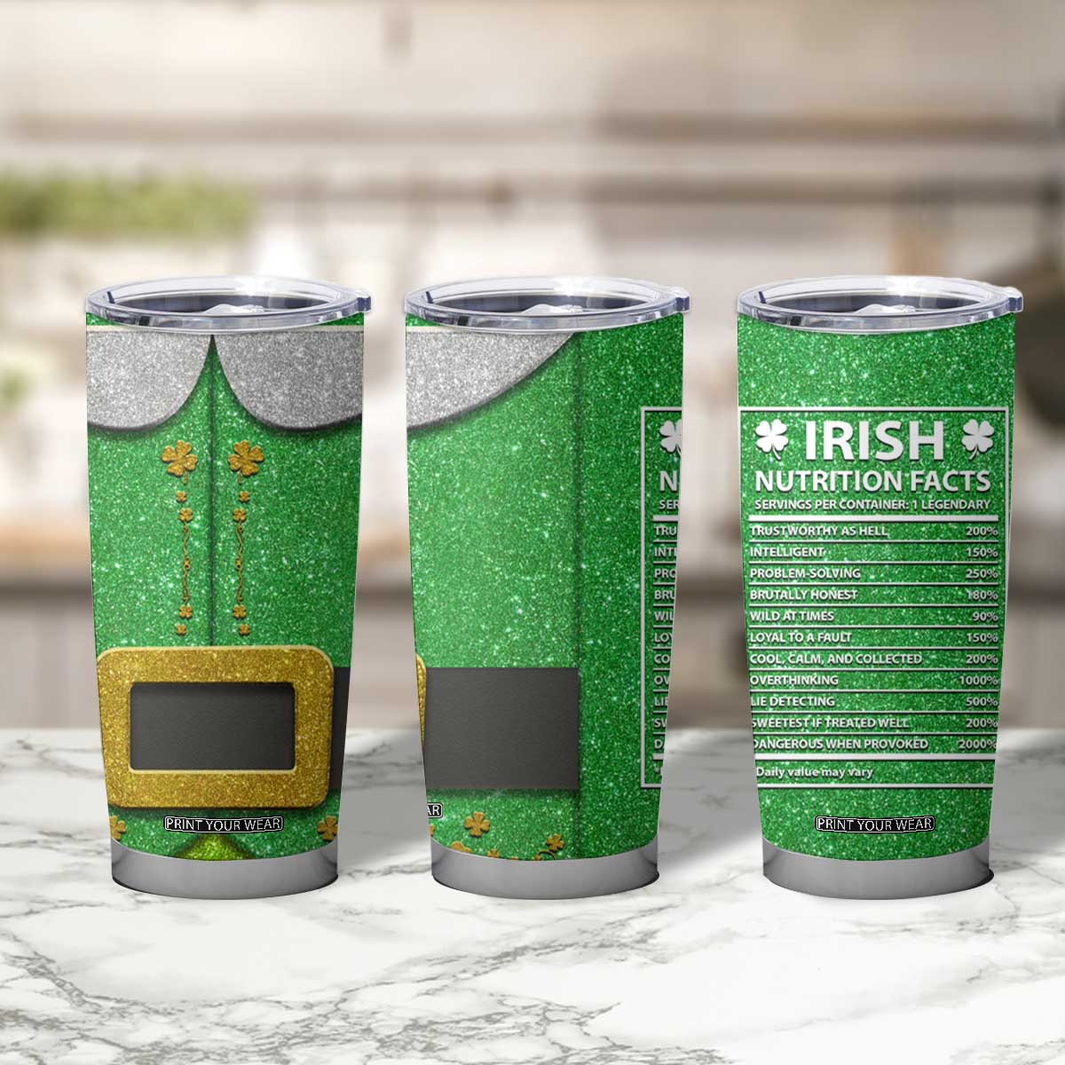 Funny Irish Nutrition Facts Tumbler Cup Green Leprechaun Costume St Patrick's Day TB02 Print Your Wear