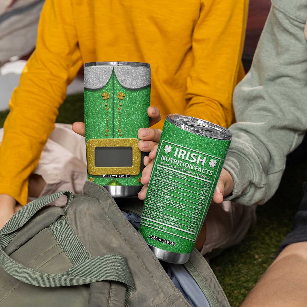 Funny Irish Nutrition Facts Tumbler Cup Green Leprechaun Costume St Patrick's Day TB02 Print Your Wear
