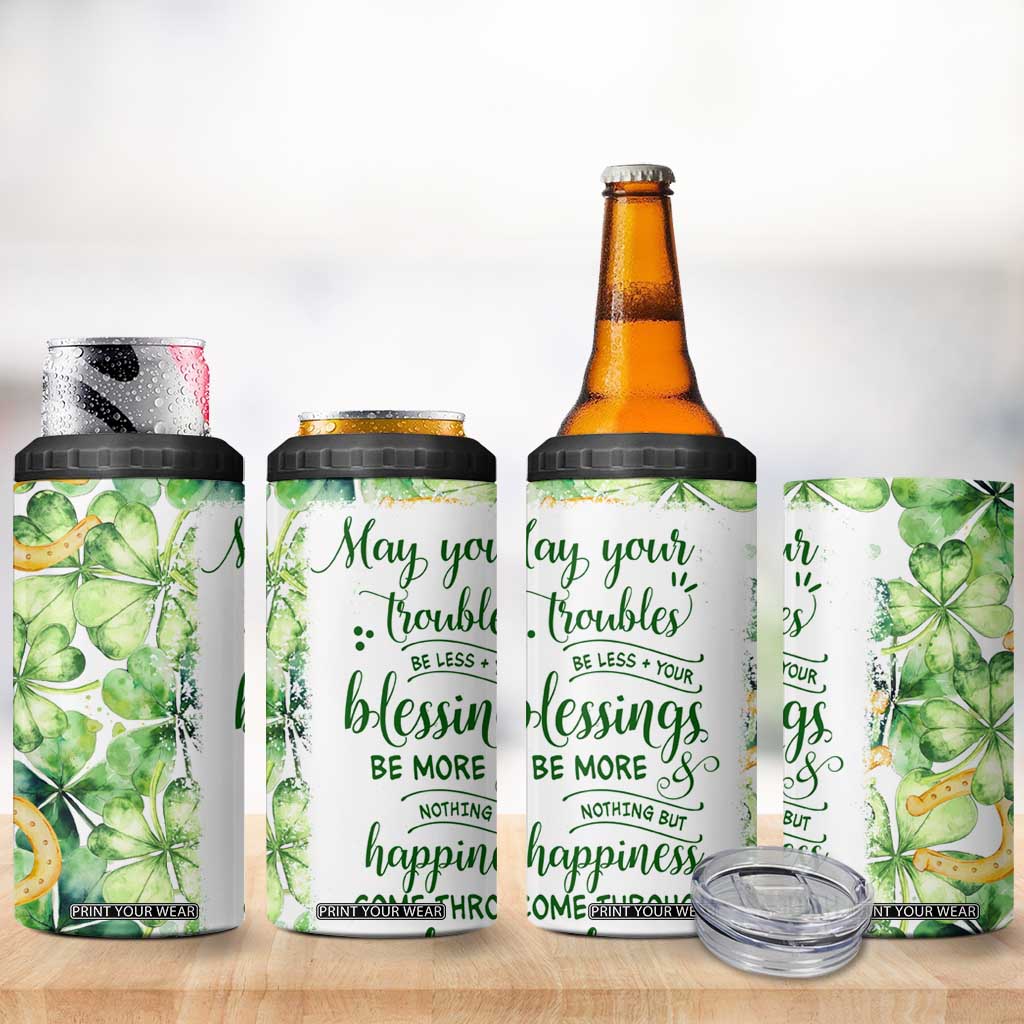 Green Lucky Shamrock Wishes 4 in 1 Can Cooler Tumbler May Your Troubles Be Less And Your Blessings Be More Irish Things TB02 Print Your Wear