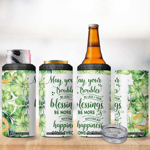 Green Lucky Shamrock Wishes 4 in 1 Can Cooler Tumbler May Your Troubles Be Less And Your Blessings Be More Irish Things TB02 Print Your Wear