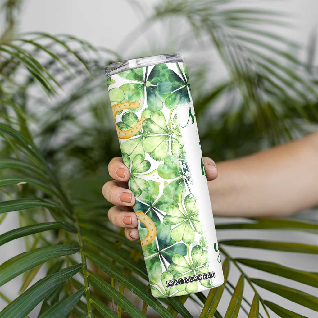 Green Lucky Shamrock Wishes Skinny Tumbler May Your Troubles Be Less And Your Blessings Be More Irish Things TB02 Print Your Wear