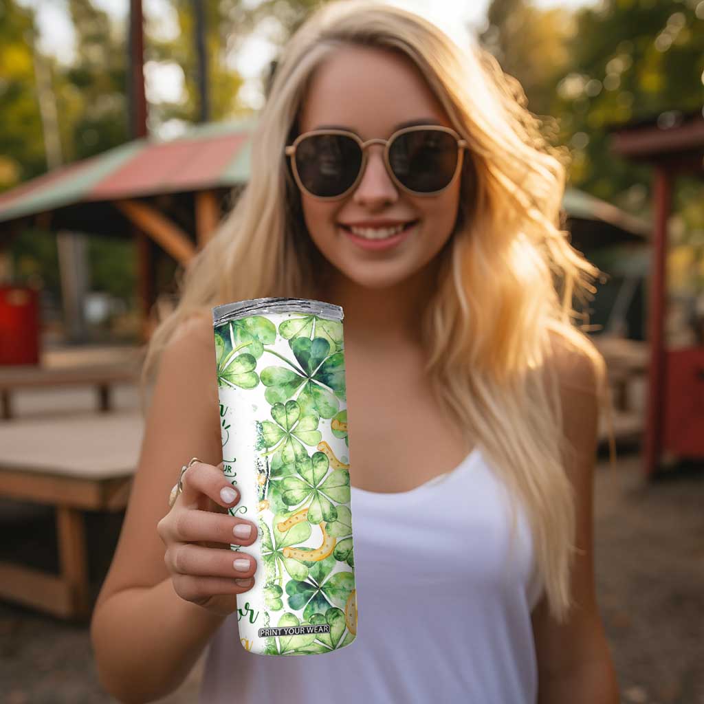 Green Lucky Shamrock Wishes Skinny Tumbler May Your Troubles Be Less And Your Blessings Be More Irish Things TB02 Print Your Wear