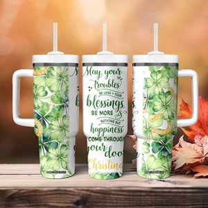 Green Lucky Shamrock Wishes Tumbler With Handle May Your Troubles Be Less And Your Blessings Be More Irish Things TB02 Print Your Wear