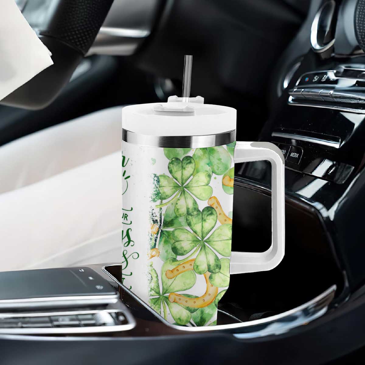 Green Lucky Shamrock Wishes Tumbler With Handle May Your Troubles Be Less And Your Blessings Be More Irish Things TB02 Print Your Wear