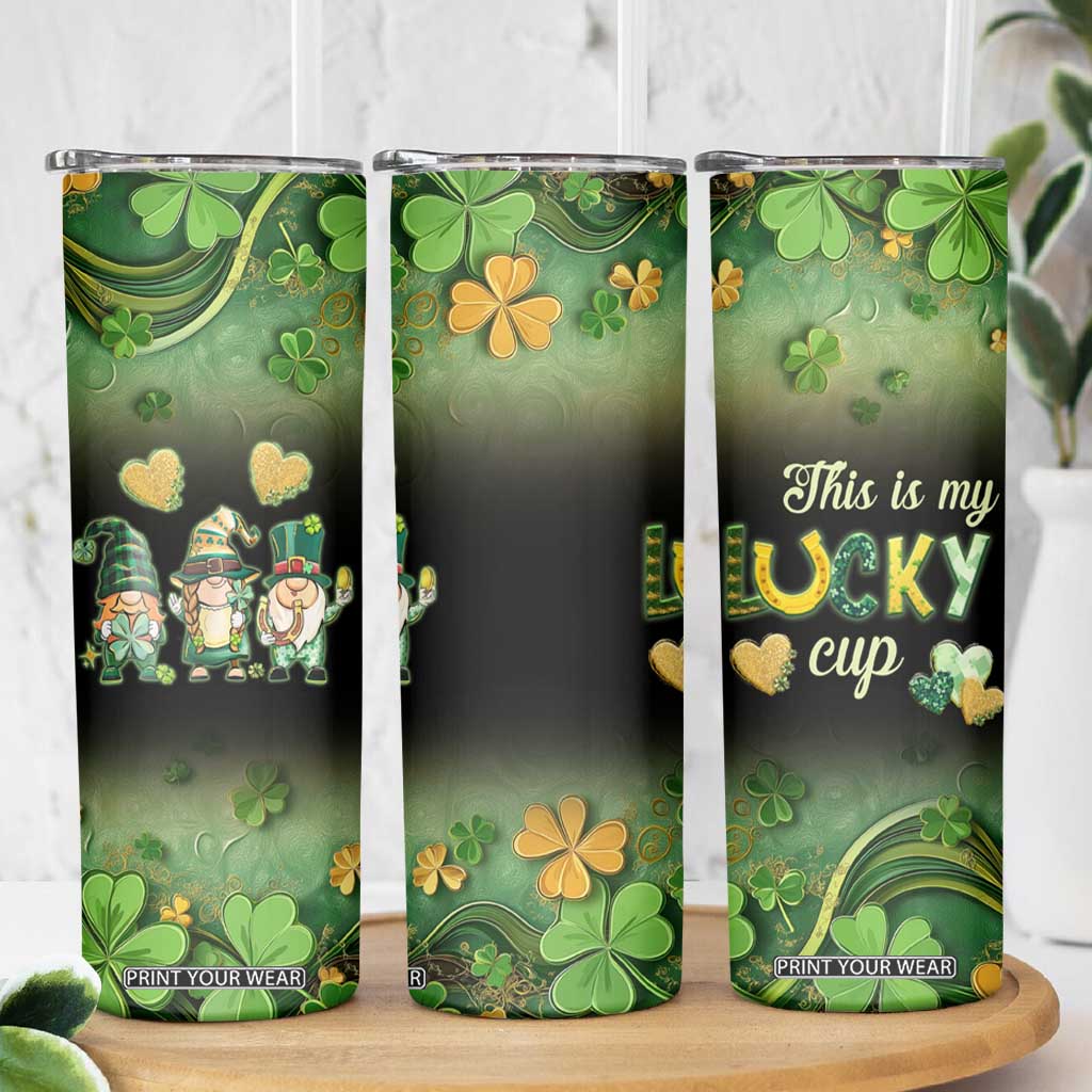 This Is My Lucky Cup Skinny Tumbler Cute Irish Gnomes Buffalo Palid Funny St Patricks Day TB02 Print Your Wear