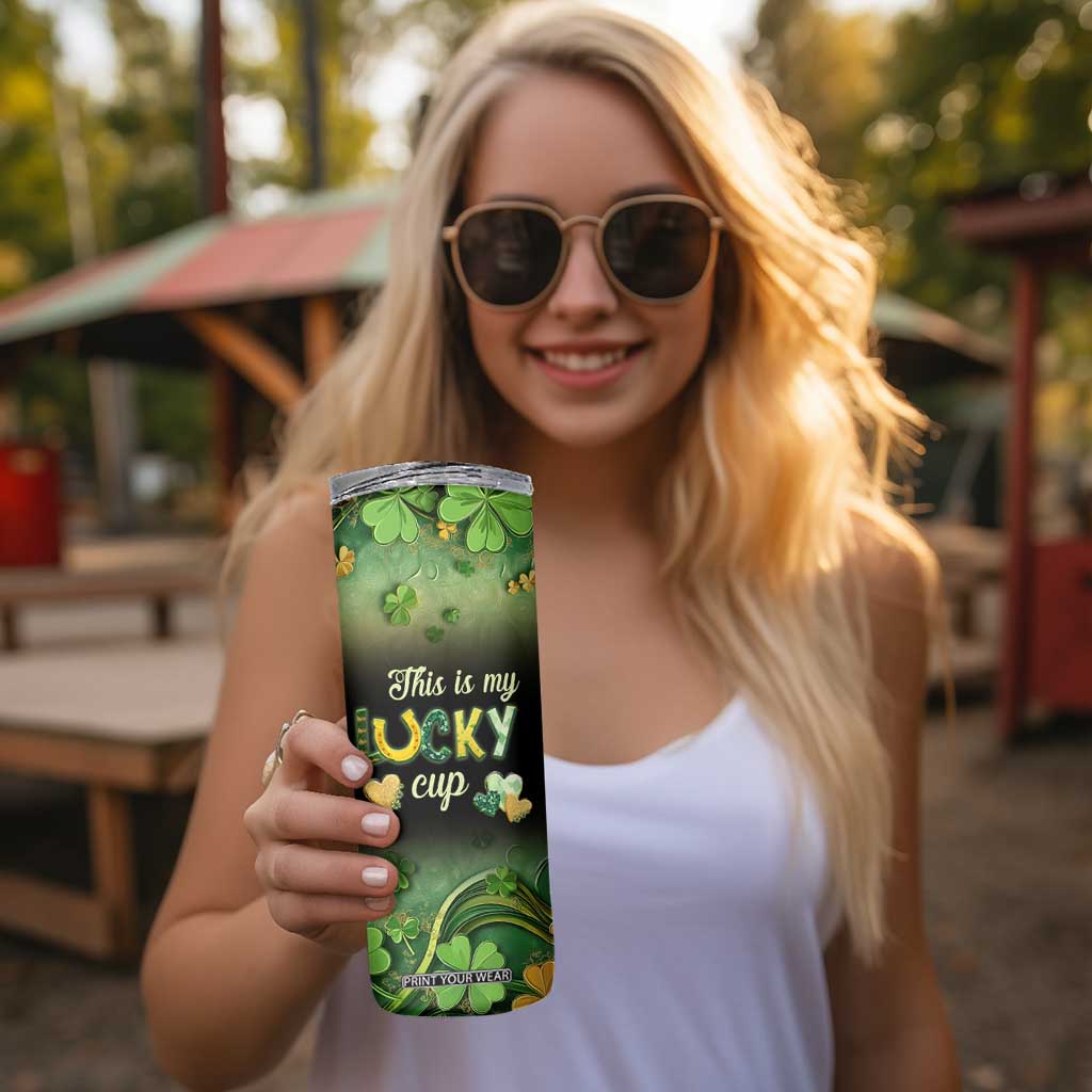 This Is My Lucky Cup Skinny Tumbler Cute Irish Gnomes Buffalo Palid Funny St Patricks Day TB02 Print Your Wear