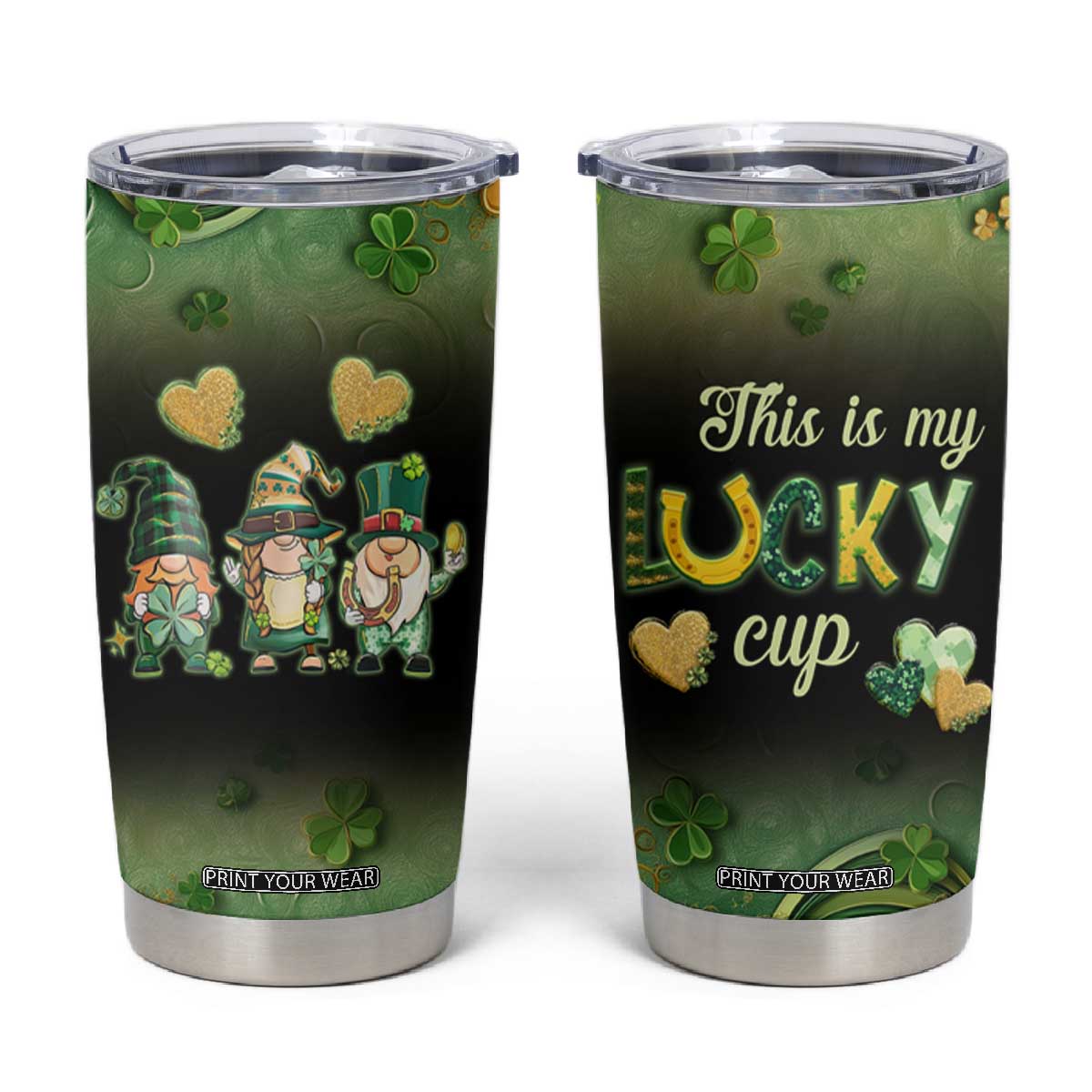 This Is My Lucky Cup Tumbler Cup Cute Irish Gnomes Buffalo Palid Funny St Patricks Day TB02 Black Print Your Wear