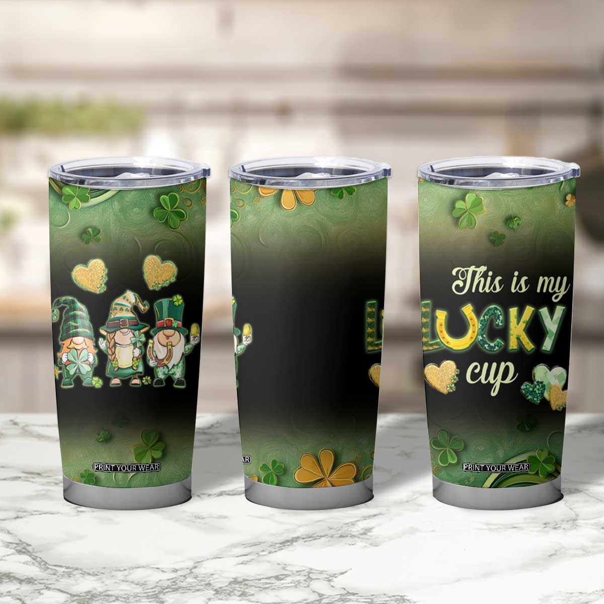 This Is My Lucky Cup Tumbler Cup Cute Irish Gnomes Buffalo Palid Funny St Patricks Day TB02 Print Your Wear