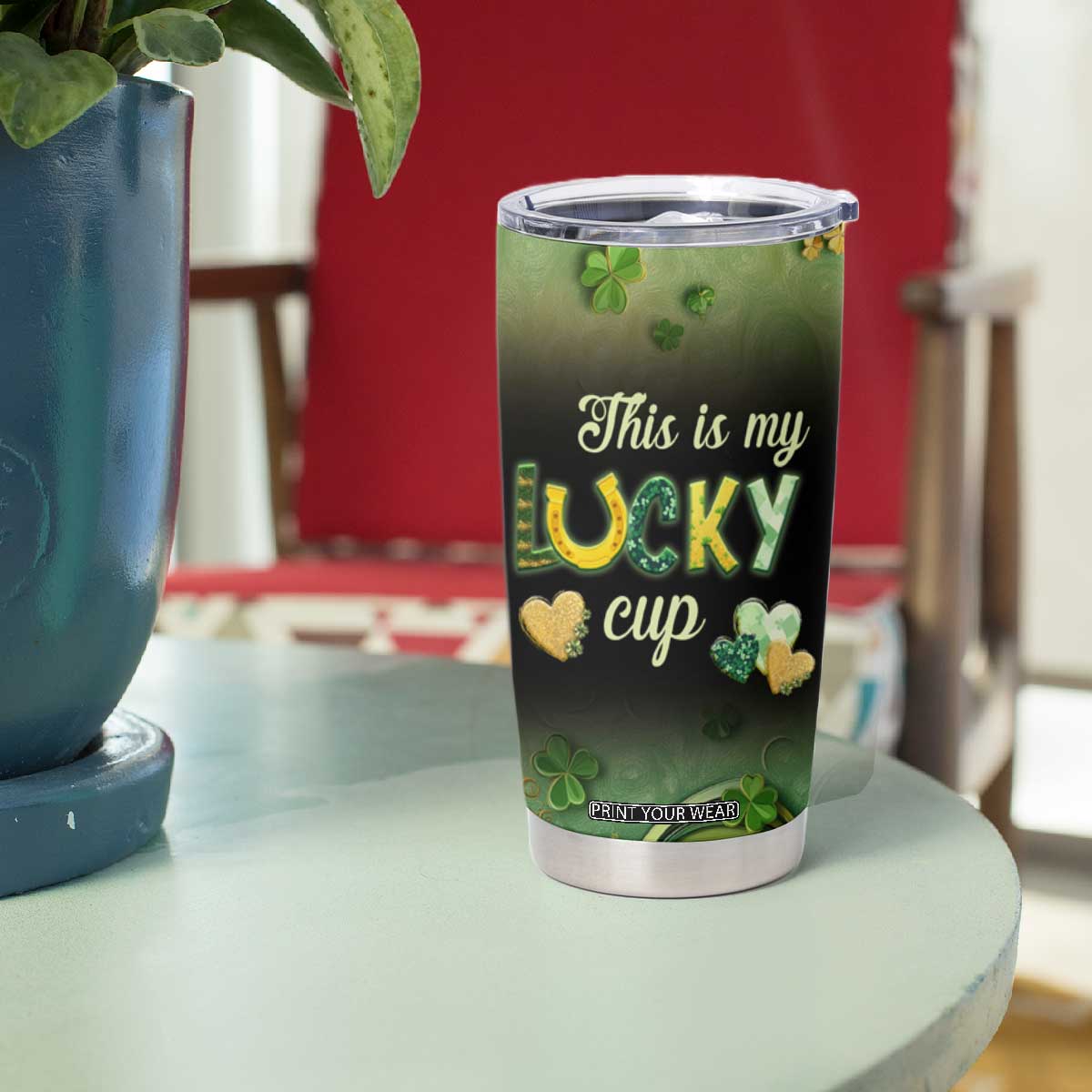 This Is My Lucky Cup Tumbler Cup Cute Irish Gnomes Buffalo Palid Funny St Patricks Day TB02 Print Your Wear