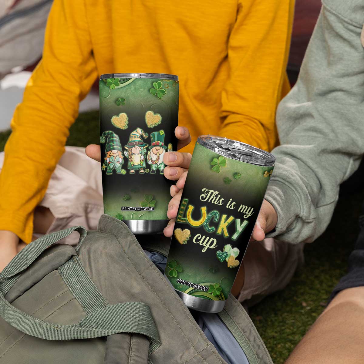 This Is My Lucky Cup Tumbler Cup Cute Irish Gnomes Buffalo Palid Funny St Patricks Day TB02 Print Your Wear