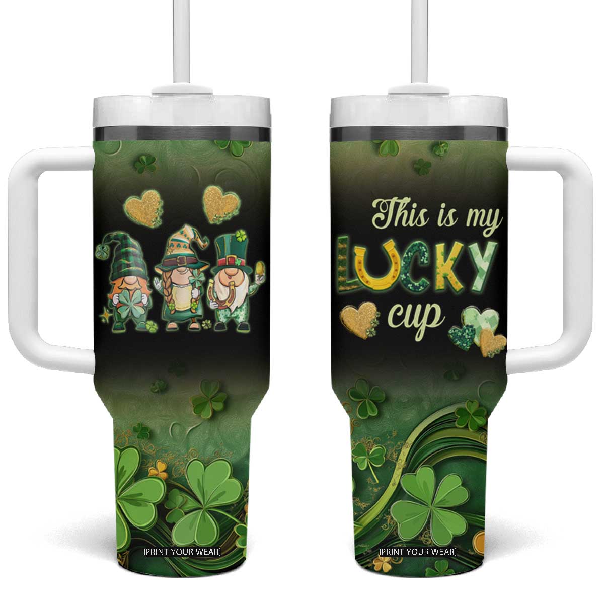 This Is My Lucky Cup Tumbler With Handle Cute Irish Gnomes Buffalo Palid Funny St Patricks Day TB02 One Size: 40 oz Black Print Your Wear