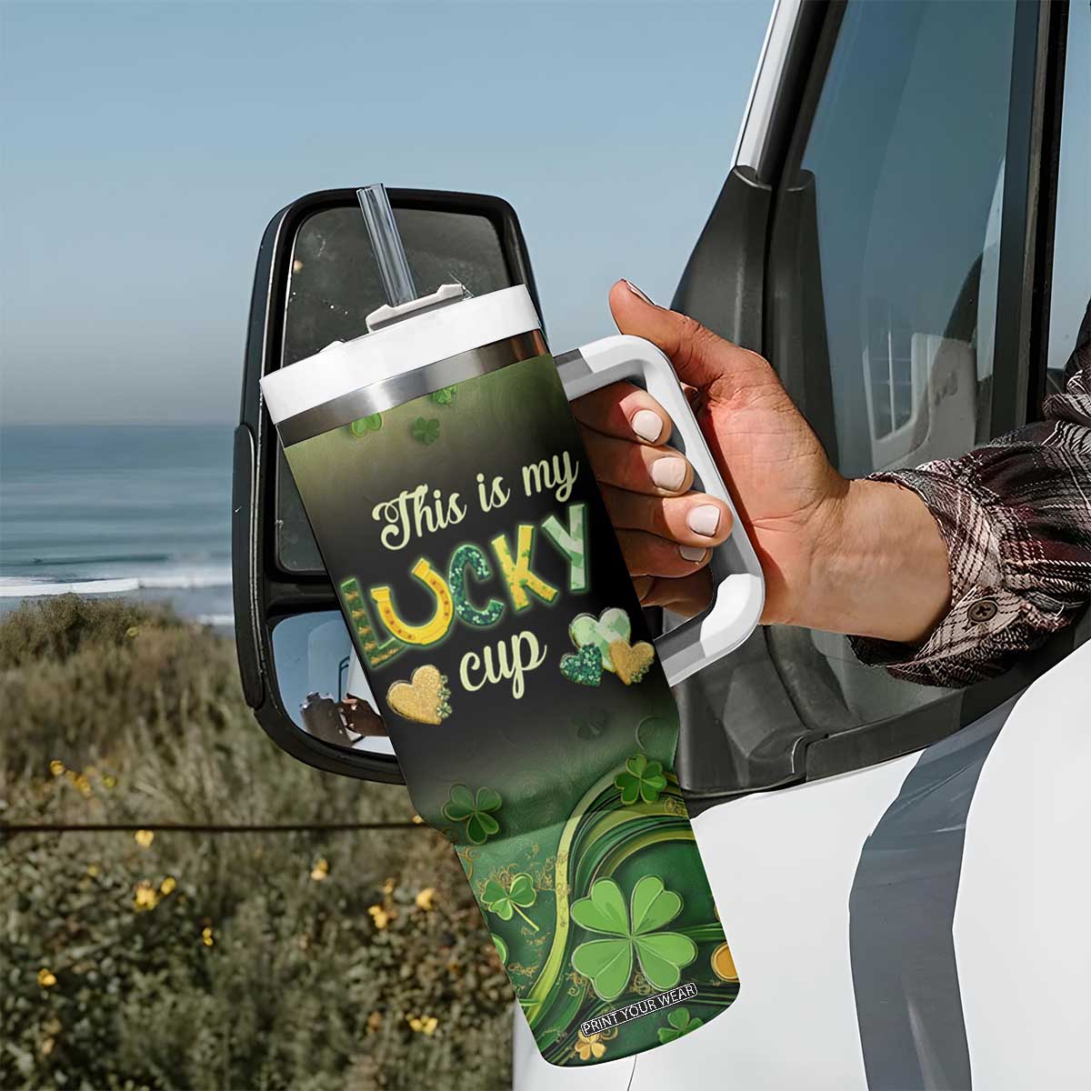 This Is My Lucky Cup Tumbler With Handle Cute Irish Gnomes Buffalo Palid Funny St Patricks Day TB02 Print Your Wear