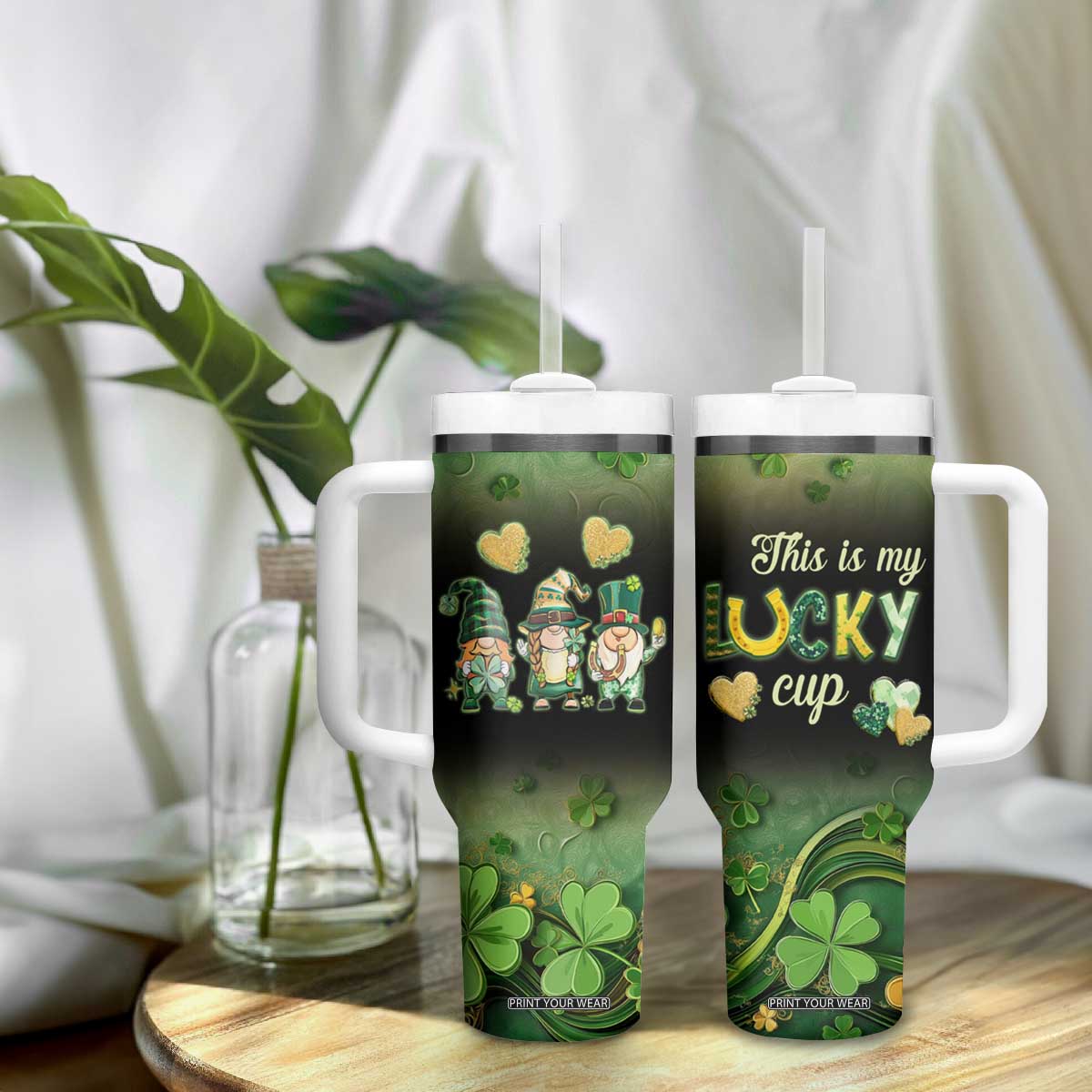 This Is My Lucky Cup Tumbler With Handle Cute Irish Gnomes Buffalo Palid Funny St Patricks Day TB02 Print Your Wear