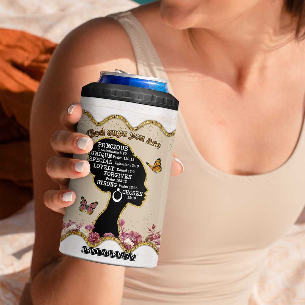 Black Girl Affirmations 4 in 1 Can Cooler Tumbler God Says You Are Bible Verse Christian African American TB02 Print Your Wear