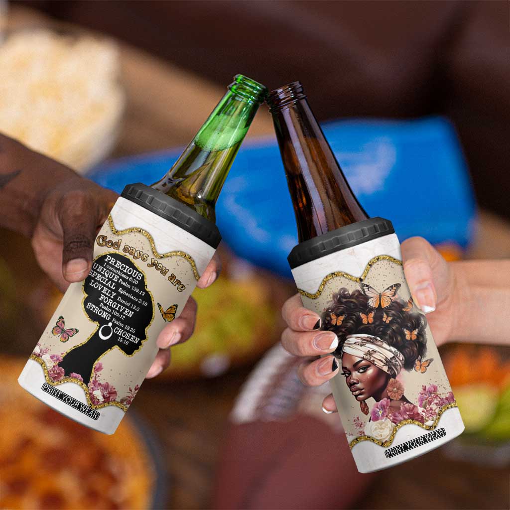 Black Girl Affirmations 4 in 1 Can Cooler Tumbler God Says You Are Bible Verse Christian African American TB02 Print Your Wear