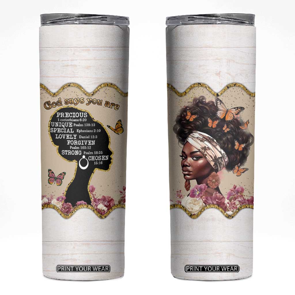 Black Girl Affirmations Skinny Tumbler God Says You Are Bible Verse Christian African American TB02 Sand Print Your Wear