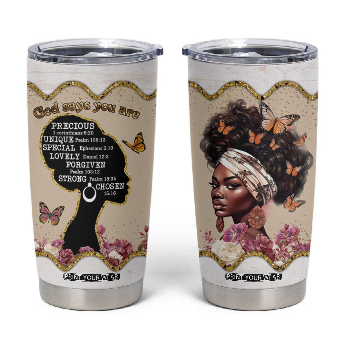 Black Girl Affirmations Tumbler Cup God Says You Are Bible Verse Christian African American TB02 Sand Print Your Wear