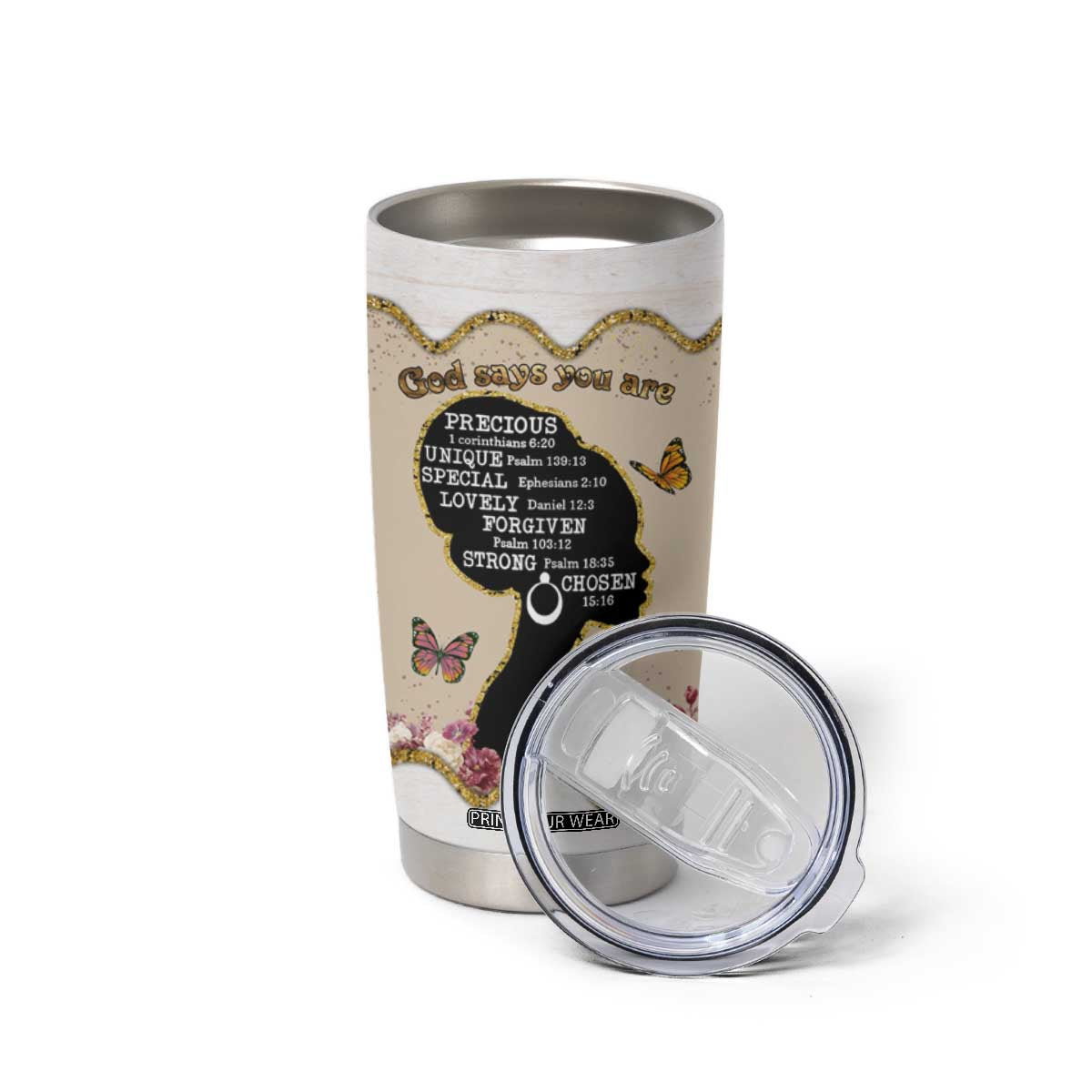 Black Girl Affirmations Tumbler Cup God Says You Are Bible Verse Christian African American TB02 Print Your Wear