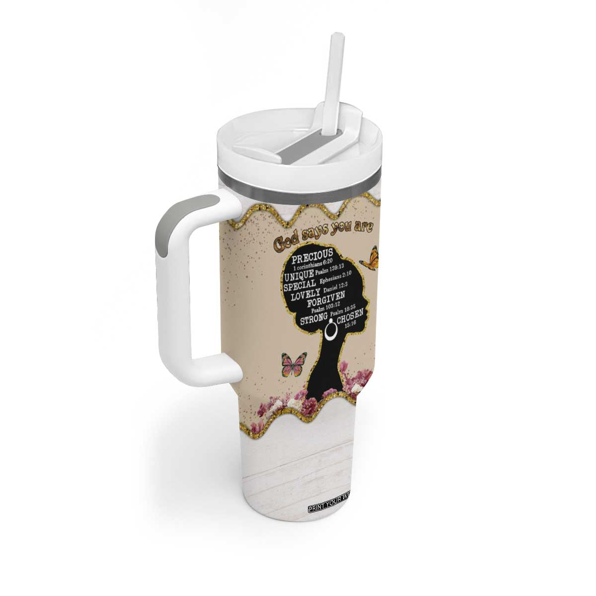 Black Girl Affirmations Tumbler With Handle God Says You Are Bible Verse Christian African American TB02 Print Your Wear