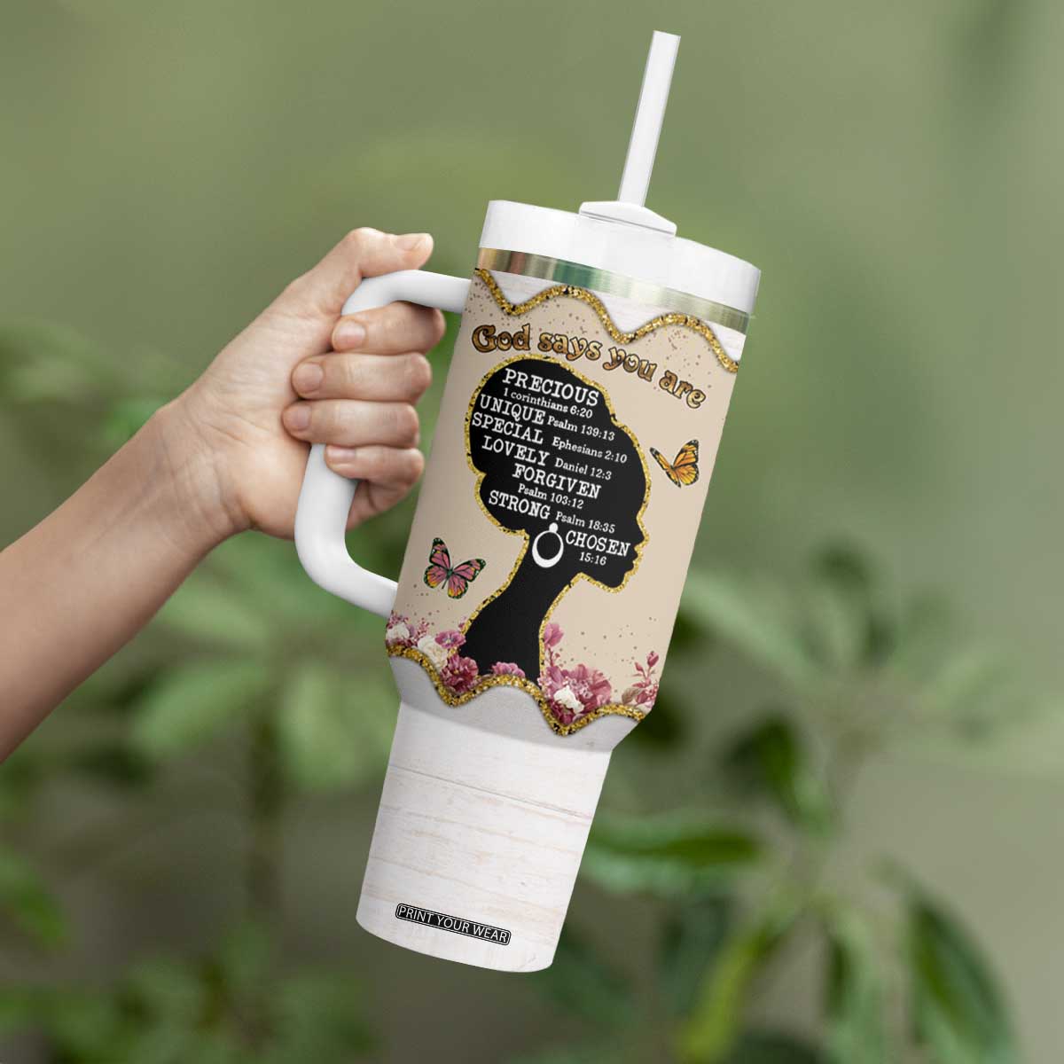 Black Girl Affirmations Tumbler With Handle God Says You Are Bible Verse Christian African American TB02 Print Your Wear
