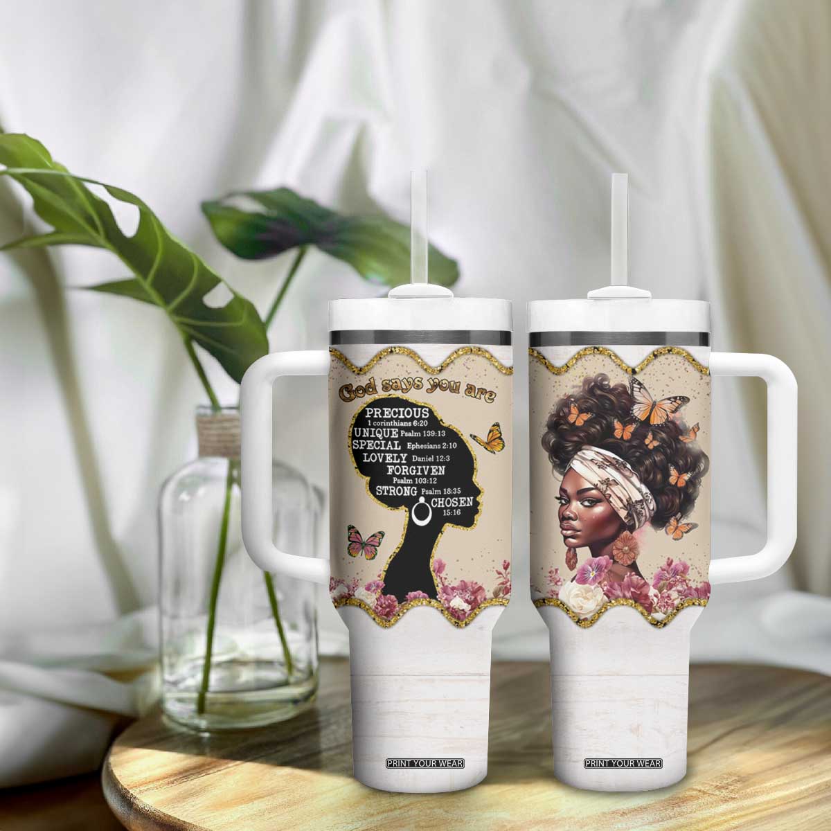 Black Girl Affirmations Tumbler With Handle God Says You Are Bible Verse Christian African American TB02 Print Your Wear