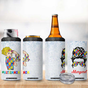 Personalized Autism Mom 4 in 1 Can Cooler Tumbler Strong and Proud Puzzle Pieces Messy Bun TB02 Print Your Wear