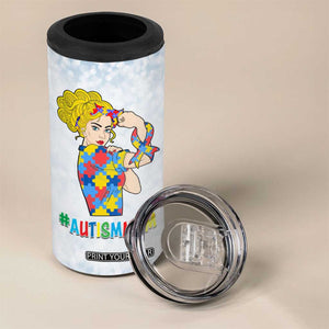 Personalized Autism Mom 4 in 1 Can Cooler Tumbler Strong and Proud Puzzle Pieces Messy Bun TB02 Print Your Wear