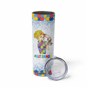 Personalized Autism Mom Skinny Tumbler Strong and Proud Puzzle Pieces Messy Bun TB02 Print Your Wear