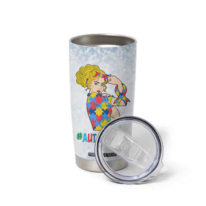 Personalized Autism Mom Tumbler Cup Strong and Proud Puzzle Pieces Messy Bun TB02 Print Your Wear