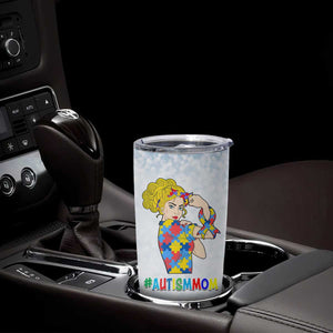 Personalized Autism Mom Tumbler Cup Strong and Proud Puzzle Pieces Messy Bun TB02 Print Your Wear