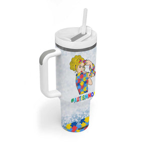 Personalized Autism Mom Tumbler With Handle Strong and Proud Puzzle Pieces Messy Bun TB02 Print Your Wear