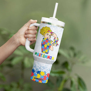 Personalized Autism Mom Tumbler With Handle Strong and Proud Puzzle Pieces Messy Bun TB02 Print Your Wear